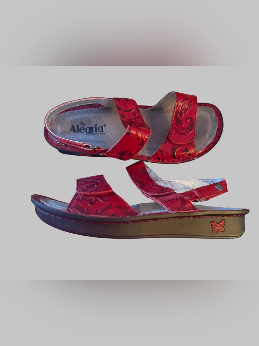 Alegria Women’s Verona Red Embossed Strap Sandals